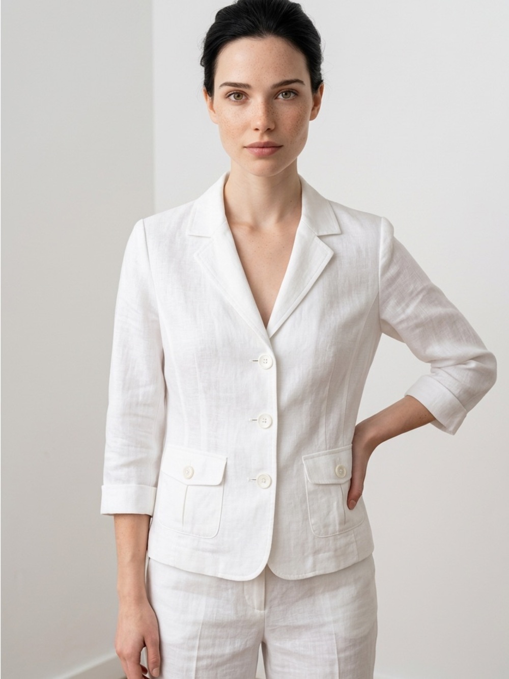 Jones New York Size 4 White Linen Notch Lapel Blazer 21” PTP